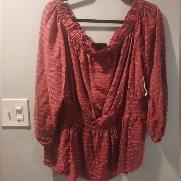 NWT Lane Bryant Orange and Silver Off The Shoulder Blouse in Size 14/16 - Picture 1 of 9